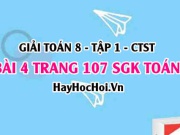 Giải bài 4 trang 107 Toán 8 Tập 1 SGK Chân trời sáng tạo